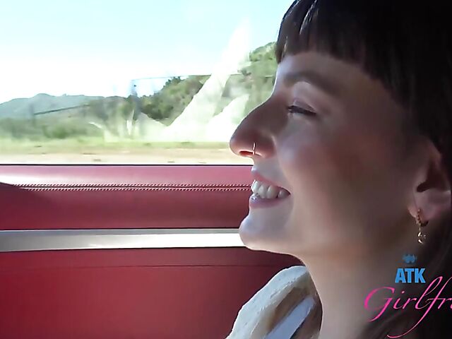 POV car blowjob and fingering on the way to Malibu with Lana Smalls