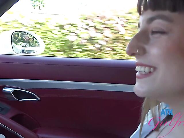 POV car blowjob and fingering on the way to Malibu with Lana Smalls