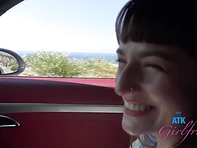 POV car blowjob and fingering on the way to Malibu with Lana Smalls