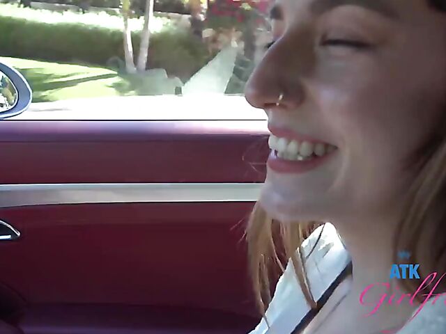 POV car blowjob and fingering on the way to Malibu with Lana Smalls