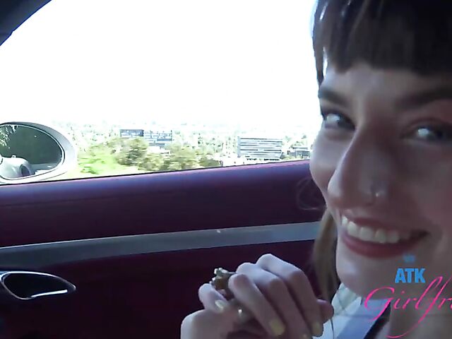 POV car blowjob and fingering on the way to Malibu with Lana Smalls