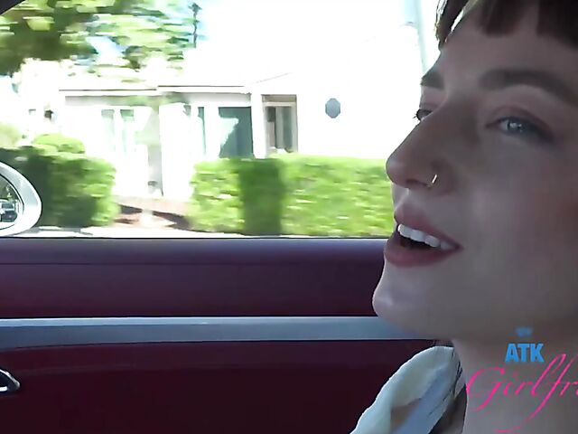 POV car blowjob and fingering on the way to Malibu with Lana Smalls