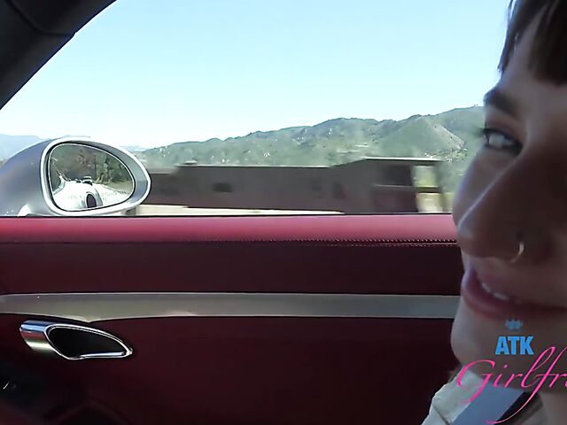 POV car blowjob and fingering on the way to Malibu with Lana Smalls