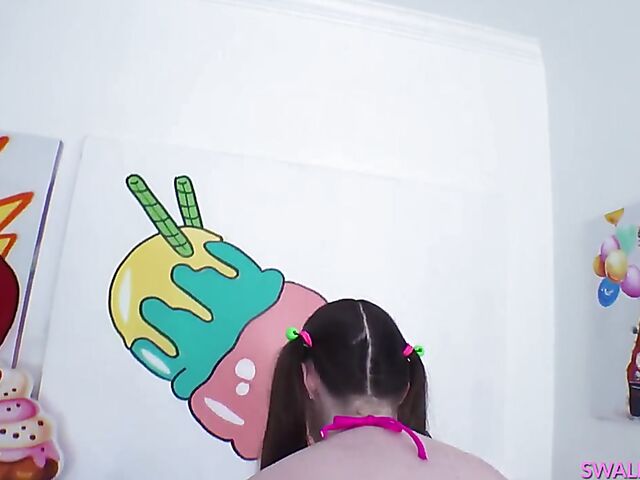 Hazel Moore - Cutie with pigtails blowjob, face fuck and rimming