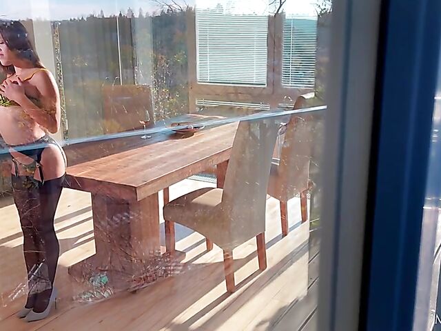 Lingerie and stockings solo with elegant Serina Gomez