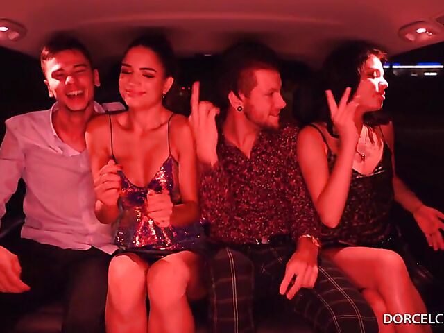 Beautiful euro foursome with hot brunettes Clara Mia and Candie Luciani