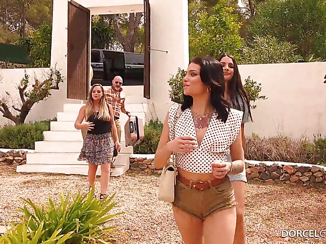 Beautiful euro foursome with hot brunettes Clara Mia and Candie Luciani