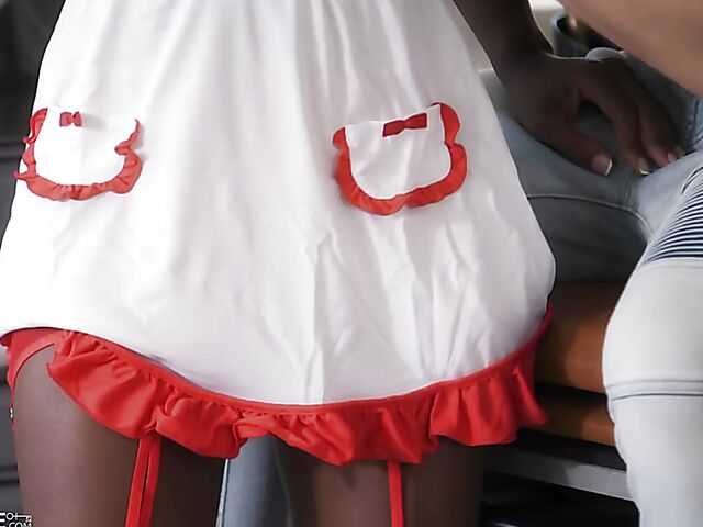 Naughty ebony nurse Hazel Grace wants a white cock