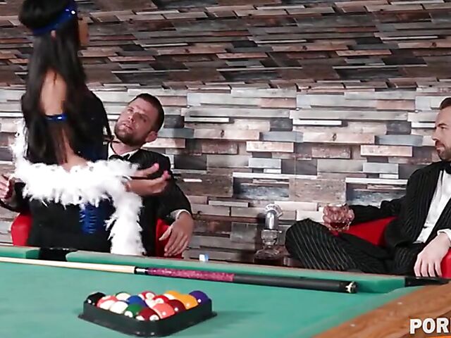 Double penetration on the pool table with asian femme fatale Polly Pons