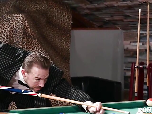 Double penetration on the pool table with asian femme fatale Polly Pons