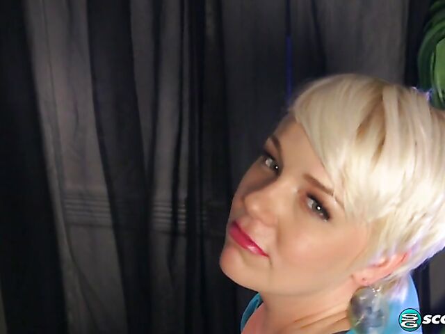 Short haired blonde MILF Missy Monroe plays with her breasts and pussy