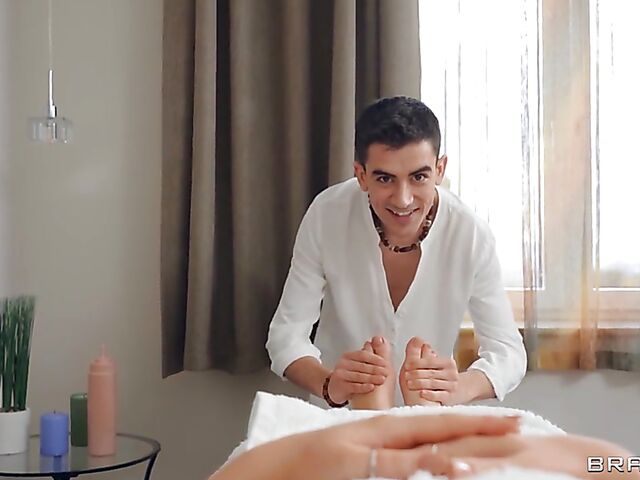 Massage sex with natural tits young wife Gina Varney behind her husband's back