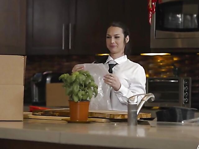 Khloe Kay & Jane Wilde - Shemale fucks girl in uniform on the kitchen floor