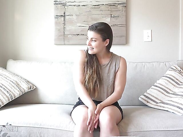 Lia Lane displays her small tits, shaved pussy and sexy ass in her first video