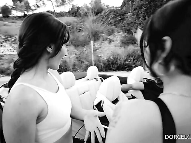 Hot threesome in John Stwo's luxury villa with sexy brunettes Clara Mia and Bella Tina