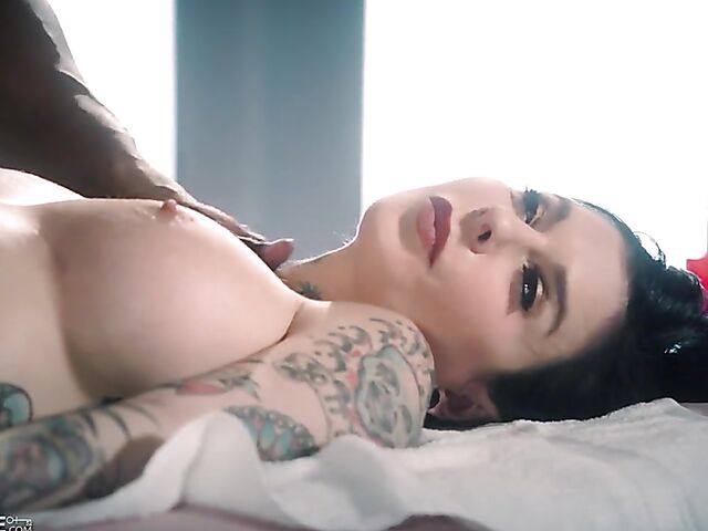Joanna Angel - Goth MILF covered in tattoo interracial massage with BBC