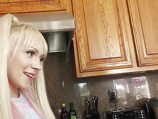 Natural tits blonde Ava Sinclaire licking ass and getting pounded in the kitchen