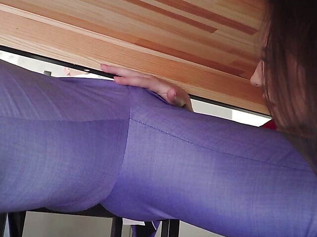 Blowjob under the table and pussy pounding in the kitchen with Isabella De Laa