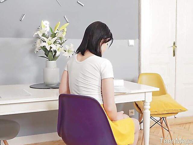 Young brunette Nessie Blue loves her tutor's cock