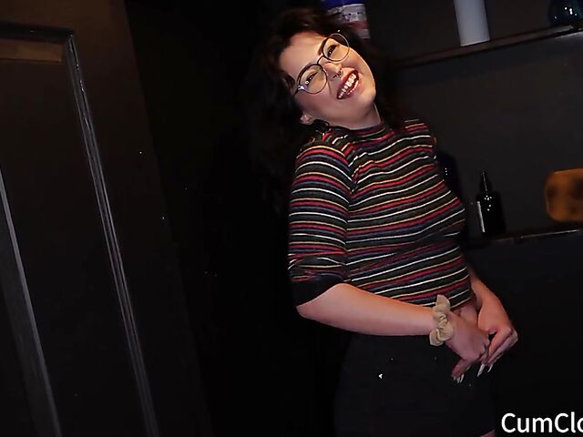 Pretty brunette with glasses gloryhole cumshots