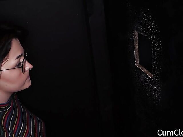 Pretty brunette with glasses gloryhole cumshots