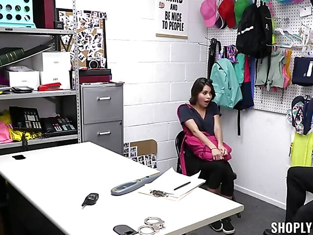Shoplifter Nicole Aria having anal sex with the loss prevention officer