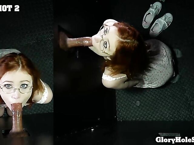 Scarlet Skies - Redhead with glasses gloryhole blowjobs and cum mouth POV style