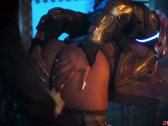 Pink-haired ebony Kiki Minaj anal drilled by a big white dick in the space