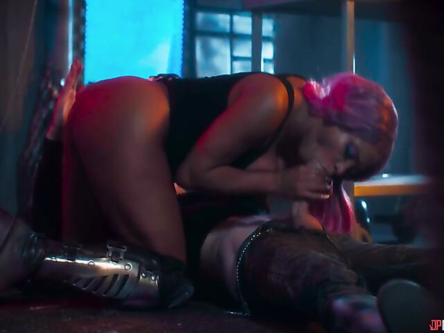 Pink-haired ebony Kiki Minaj anal drilled by a big white dick in the space