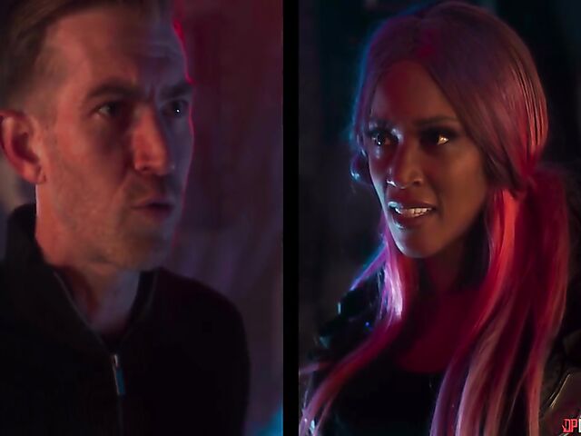 Pink-haired ebony Kiki Minaj anal drilled by a big white dick in the space