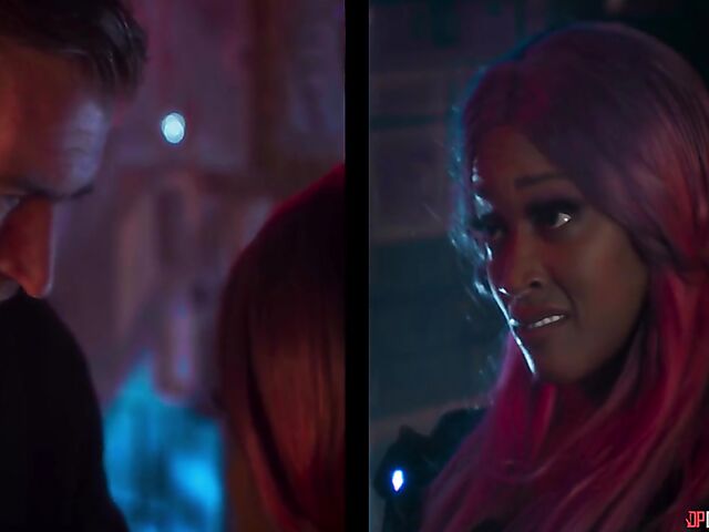 Pink-haired ebony Kiki Minaj anal drilled by a big white dick in the space