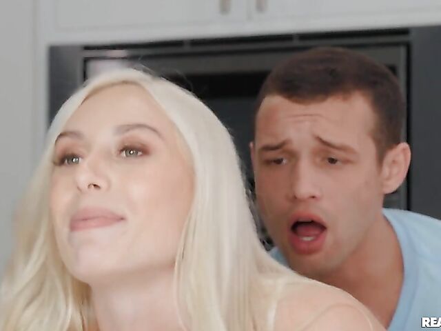 Kitchen sex with blonde Kay Lovely while cooking for her show