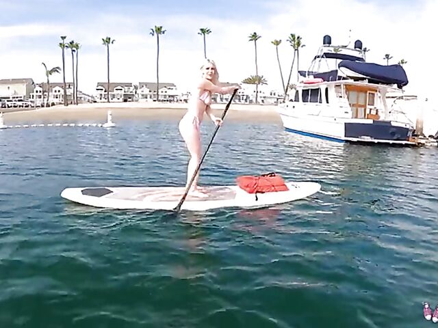Public blowjob on a paddle board and POV sex in bed with blonde-haired bikini teen Jazlyn Ray