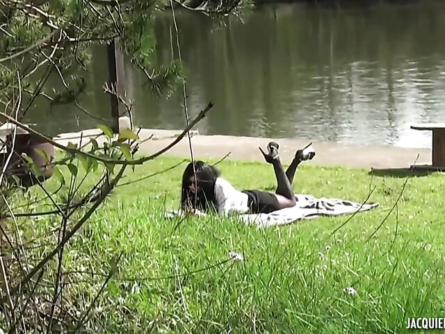 Anal outdoor fuck in black stockings by the lake with raven haired Isabella Rivera