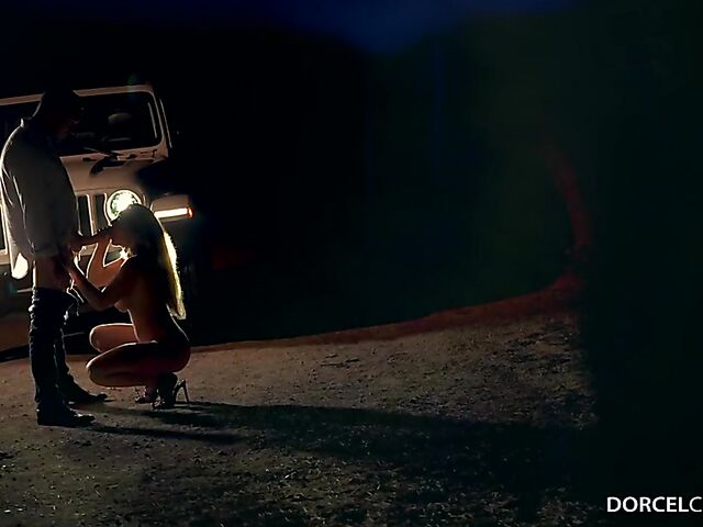 Outdoor quickie in the night with big tits slut Tiffany Leiddi