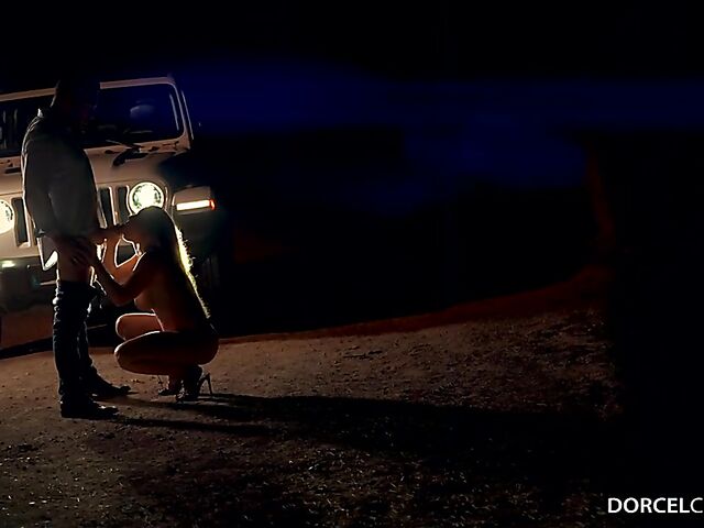 Outdoor quickie in the night with big tits slut Tiffany Leiddi