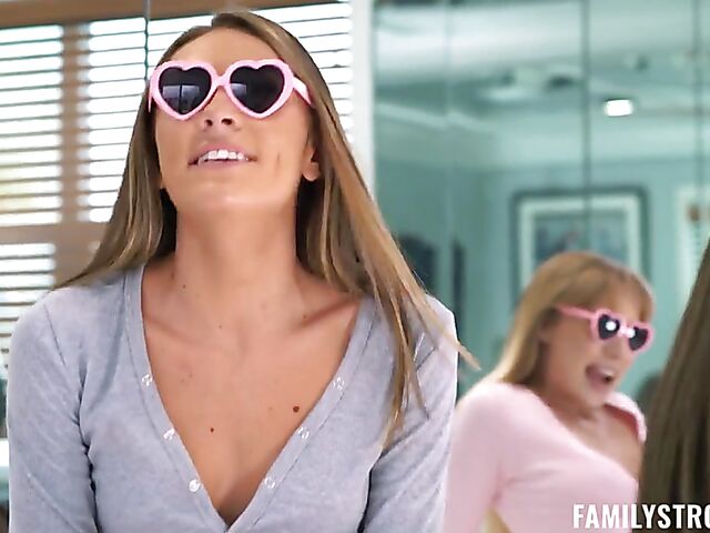 Two girls one cock threesome porn with Mackenzie Mace and Stella Elle