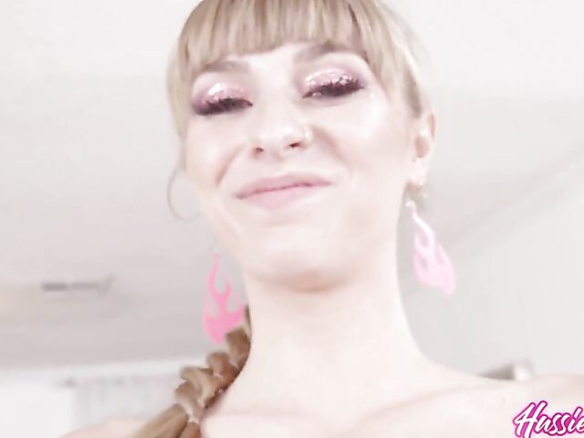 Angel Youngs - Oiled big natural tits and interracial double vaginal