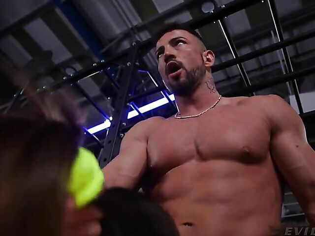 Silvia Dellai & Lana Roy - Fitness babes anal gym threesome