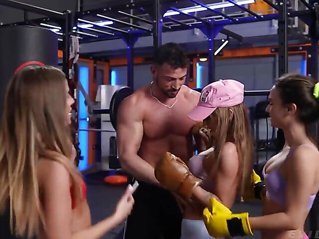Silvia Dellai & Lana Roy - Fitness babes anal gym threesome