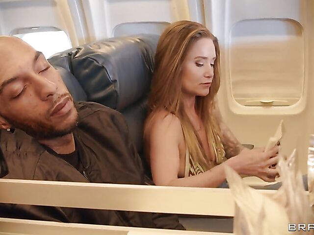 Interracial threesome sex on a plane with LaSirena69 and ebony air hostess Hazel Grace