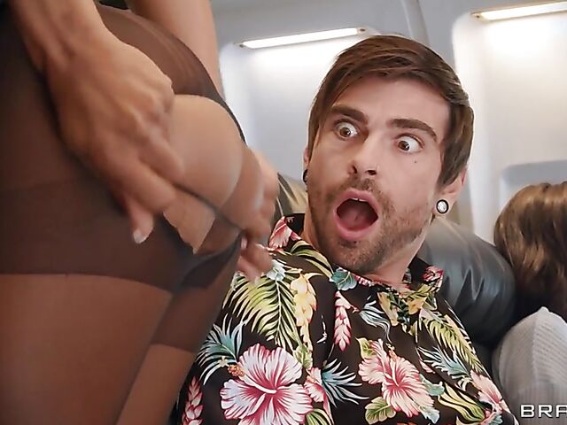 Interracial threesome sex on a plane with LaSirena69 and ebony air hostess Hazel Grace