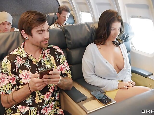 Interracial threesome sex on a plane with LaSirena69 and ebony air hostess Hazel Grace