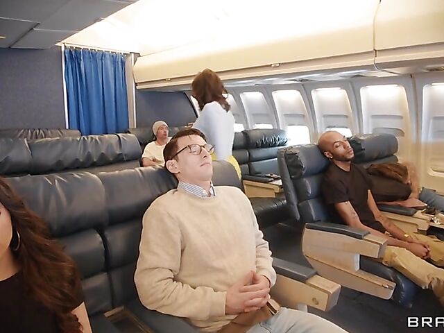 Interracial threesome sex on a plane with LaSirena69 and ebony air hostess Hazel Grace