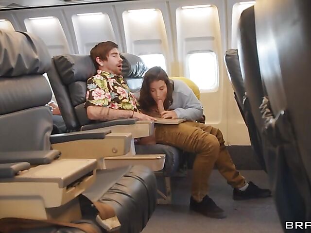 Interracial threesome sex on a plane with LaSirena69 and ebony air hostess Hazel Grace