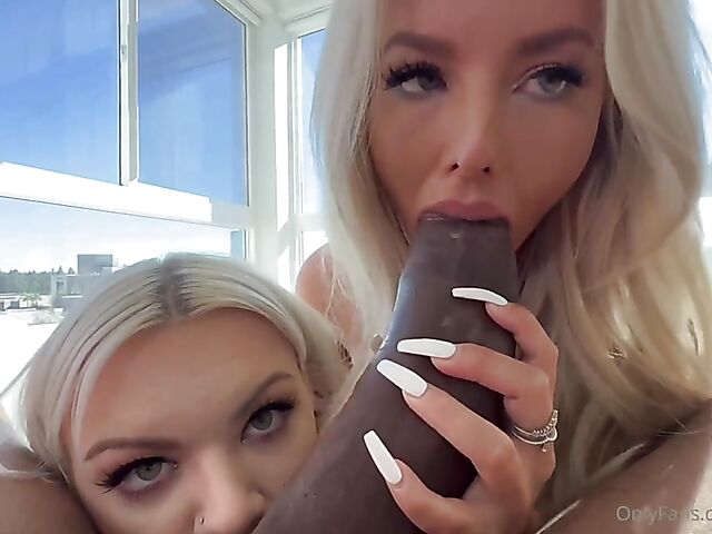 POV BBC threesome with two gorgeous blondes in white stockings Lana Rose and Little Louise
