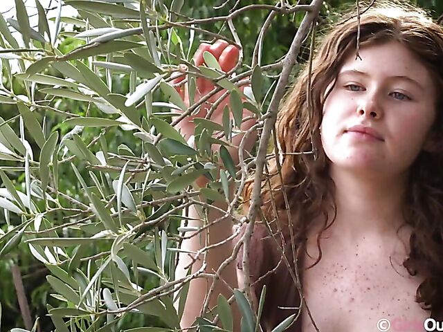 Hairy masturbation with a dildo outdoors featuring Amelia P