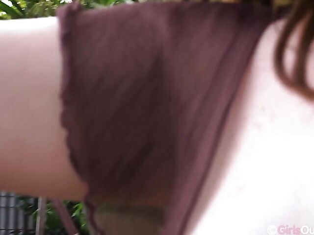 Hairy masturbation with a dildo outdoors featuring Amelia P