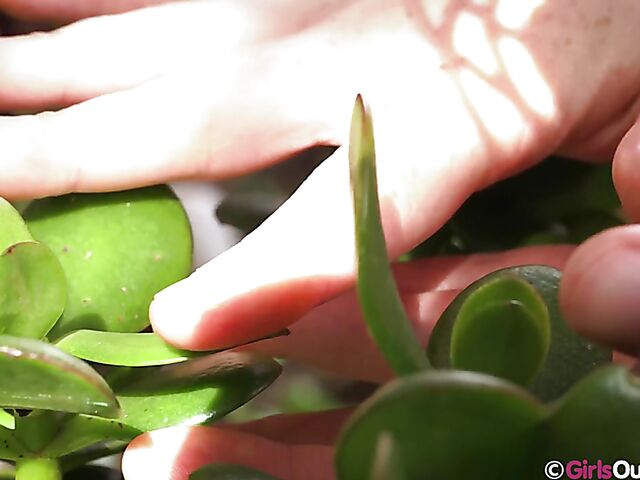 Hairy masturbation with a dildo outdoors featuring Amelia P