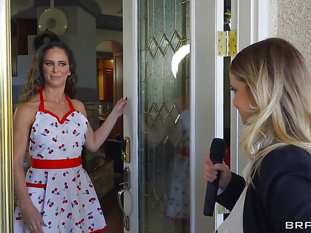 FFM strapon DP with hot housewife Cherie Deville and busty reporter Codi Vore